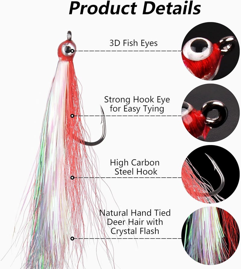 FUSIGO Clouser Minnow Fishing Flies, 10pcs Saltwater Fly Fishing Lures Hand Tied Clouser Minnow Fly Streamer Hooks for Bass Striper Flounder Saltwater Freshwater - Image 2